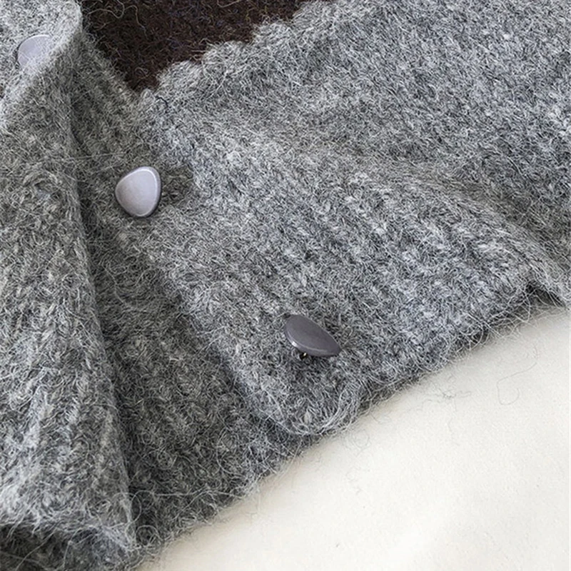 

Yitimoky Woman Sweaters Spliced Cardigan Spring Autumn Patchwork Short Tops O-Neck Long Sleeve Knitted Fashion Casual Clothes