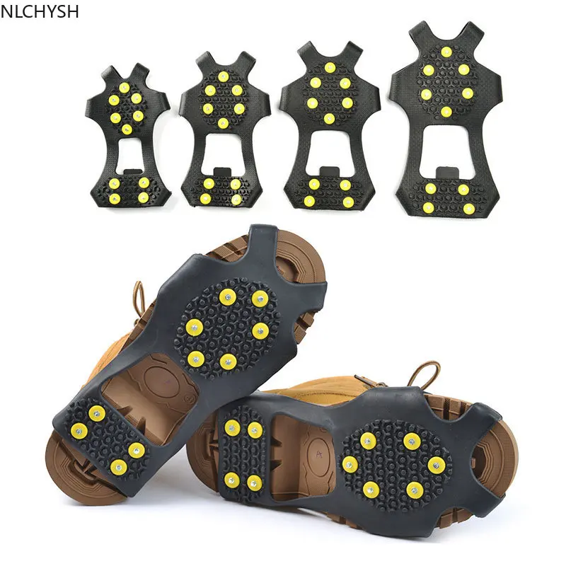 

1 Pair S-XL 10 Studs Anti-Skid Snow Ice Climbing Shoe Spikes Ice Grips Cleats Crampons Winter Climbing Anti Slip Shoes Cover