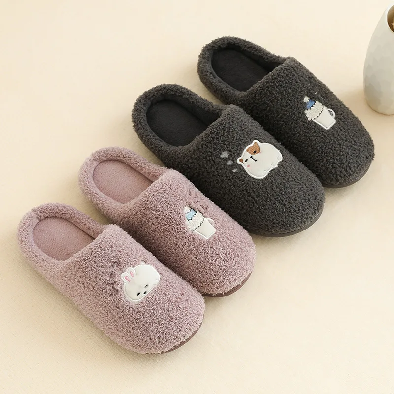 

comemore Women Indoor Autumn Slippers Cartoon Style Soft Plush Lovers Home Cotton Slides Winter Shoes Woman Men House Floor Warm
