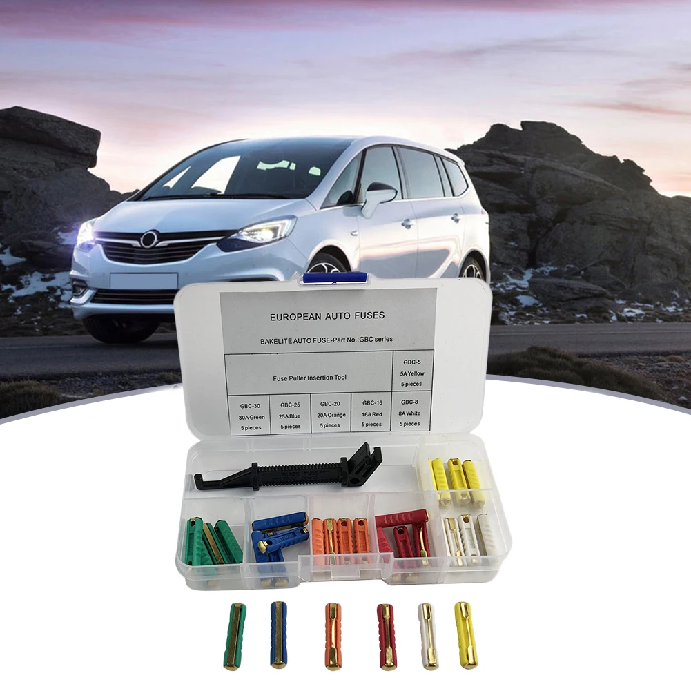 30 шт. разнообразные предохранители торпеды GBC 5 8 16 20 25 Amp 32V DC европейские