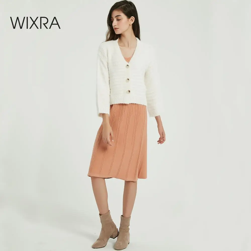Женское платье свитер Wixra элегантное вязаное Платье До Колена без рукавов с v