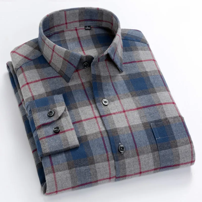 

100% Pure Cotton 8XL 7XL Casual Slim Fit Shirt Men Longsleeve Shirt for Men Dad Loose Plaid Shirt Plus Size Button Up Shirt