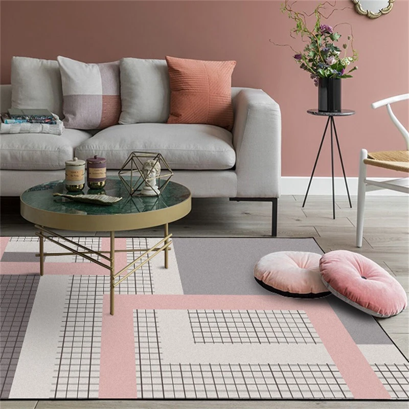 

Коврики большого размера в простом скандинавском стиле, геометрический розовый серый ковер для гостиной, нескользящий напольный коврик для детской спальни, дивана, стула