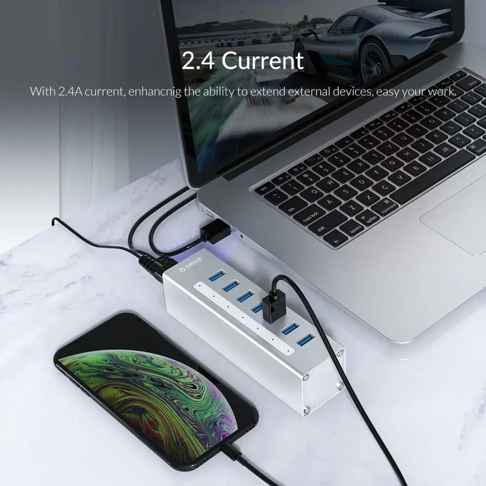 USB-Концентратор ORICO с 10 портами USB 3 0 и адаптером питания 12 В поддержка порта BC1.2
