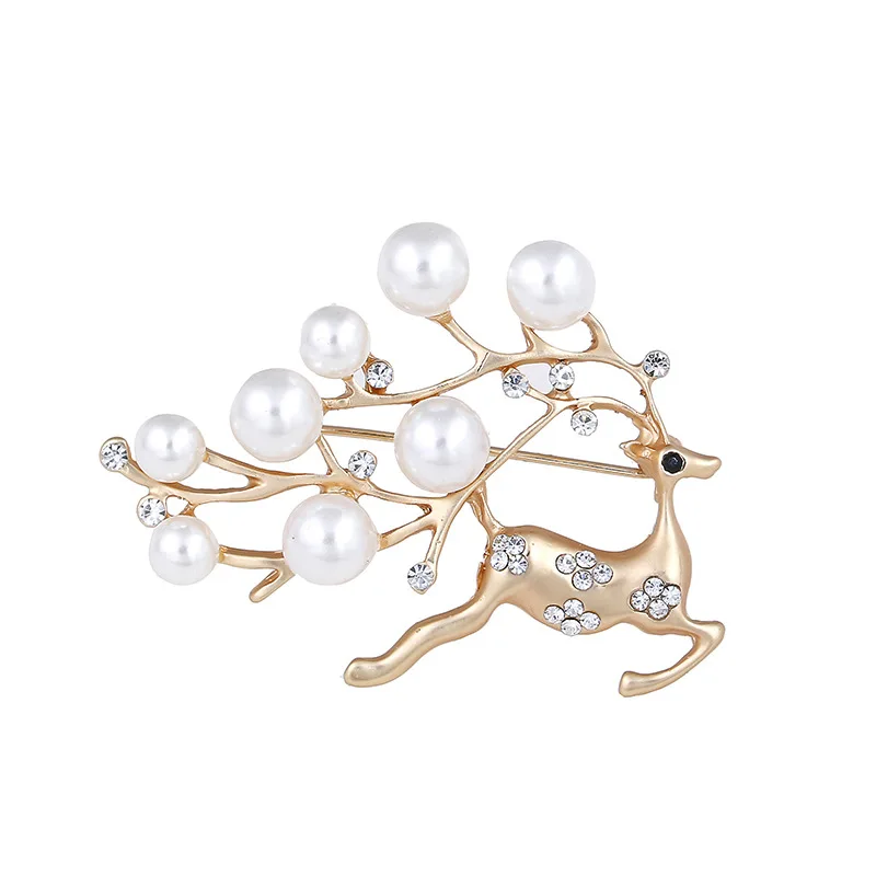 

Fashion Small Deer Pins Pearls Rhinestone Deer Brooch значки Shirt Bag Lapel Badge Wholesale Enamel Pin Jewelry Gift