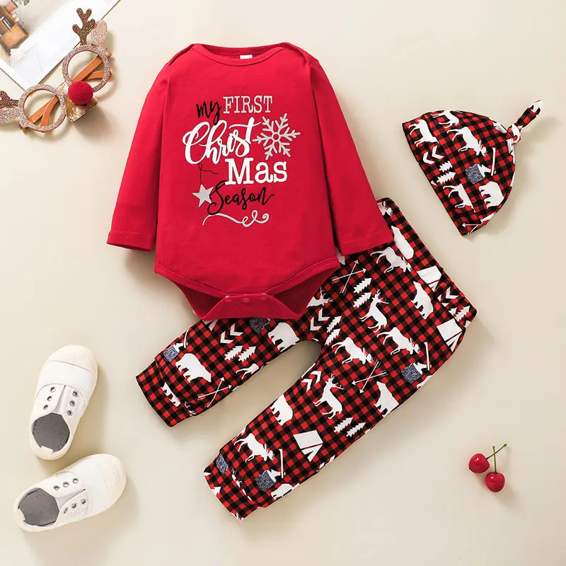 

Fashion Baby Clothes Girl Christmas Outfit Spring Autumn Toddler Boy Clothes Long Sleeve Tops+pants+hat Baby Clothing 3-24months