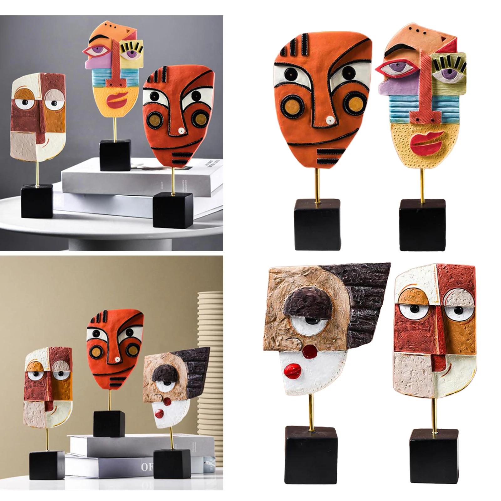 

Modern Resin Crafts Abstract Face Statue Sculpture Art Ornament Creative Living Room Wine Cabinet Home Office Bar Shelf Decors