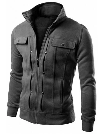 Толстовка мужская флисовая однотонная с диагональным карманом размер 2019 ZOGAA M-4XL |