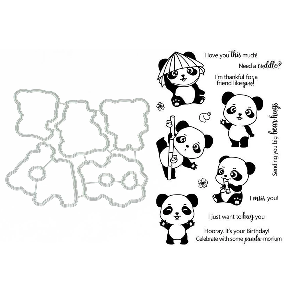 

New Panda Bamboo Metal Cutting Dies Stencil for Scrapbooking Die Cuts Stamping Cutting Embossing Template Craft Dies with Seal
