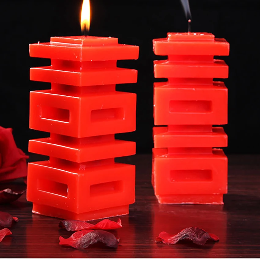 2pcs/set Double Happiness Candles Traditional Chinese Style Wedding Decoration Marriage room for Newly married 2 Size | Дом и сад