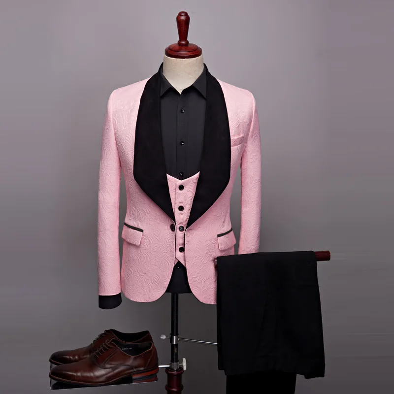 

(Jacket+Vest+Pants)2021 Men Skinny 3 Pieces Set Formal Slim Tuxedo Prom Suit / Male Groom Wedding Blazers High Quality Dress