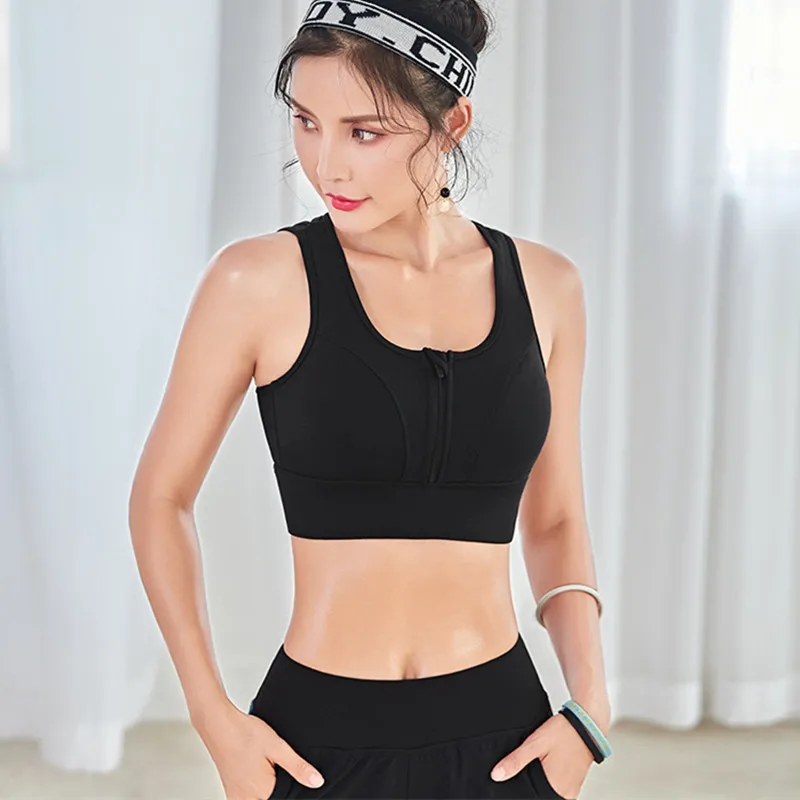 Women High Strength Shockproof Sports Bra Front Zipper Back Cross Shoulder Strap Fitness Yoga Push Up Run Tank Top Underwear | Спорт и