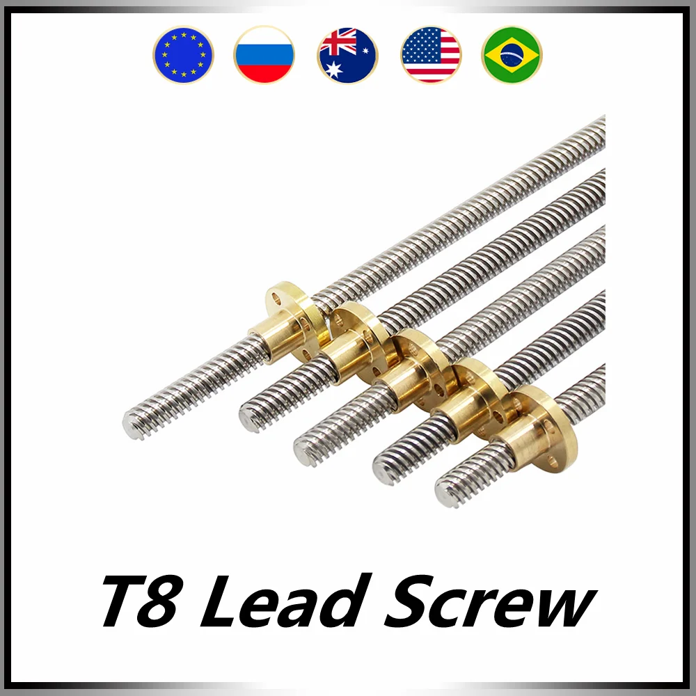 

CNC 3D Printer T8 Lead Screw 8mm diameter Lead 2mm 4mm 8mm 10mm pitch 2mm Length100mm200mm300mm400mm500mm600mm with Brass Nut