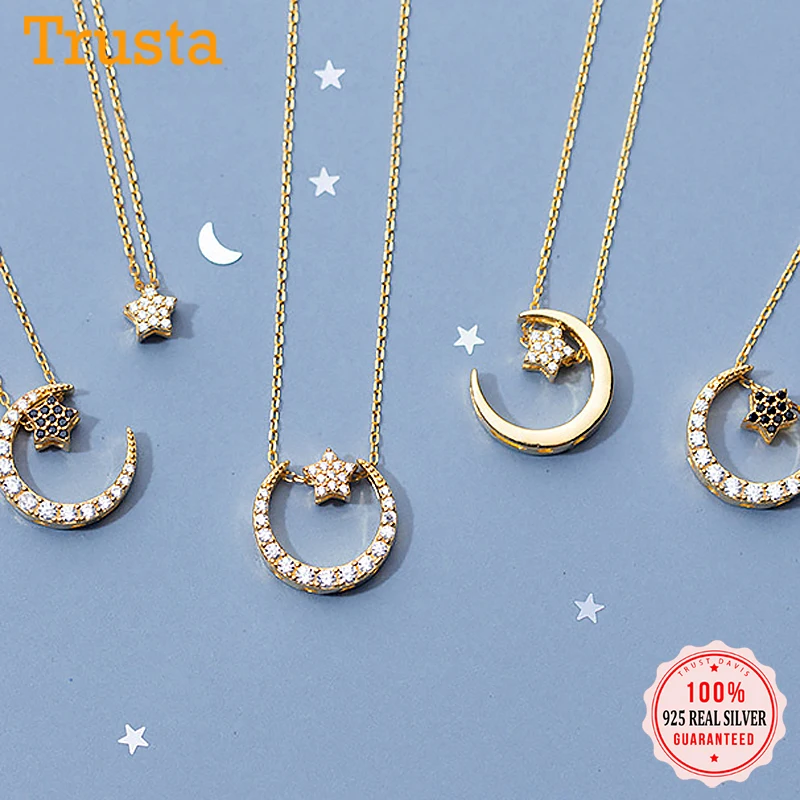 Ожерелье из серебра 925 пробы с подвеской в виде Луны и звезды | Украшения