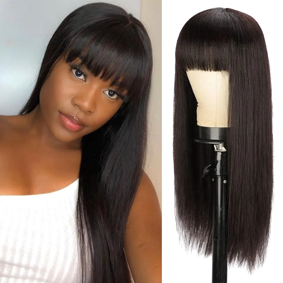 

Длинные прямые человеческие волосы парики с челкой 32 дюйма бразильские человеческие волосы парик для черных женщин 150% Плотность Remy человеч...