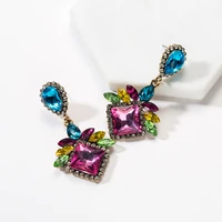 fashion korean square cutout crystal earrings elegant square rhinestone earrings gold eardrop for women jewelry gift