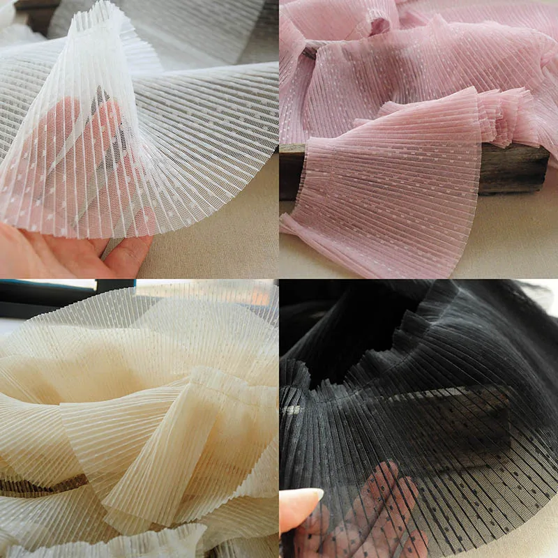 

10Meters 15cm Luxury Polka Dot Fold Guipure Voile Lace Fabric Ribbon Ruffle Trim Wedding Dress Fluffy Skirts Sewing DIY Crafts