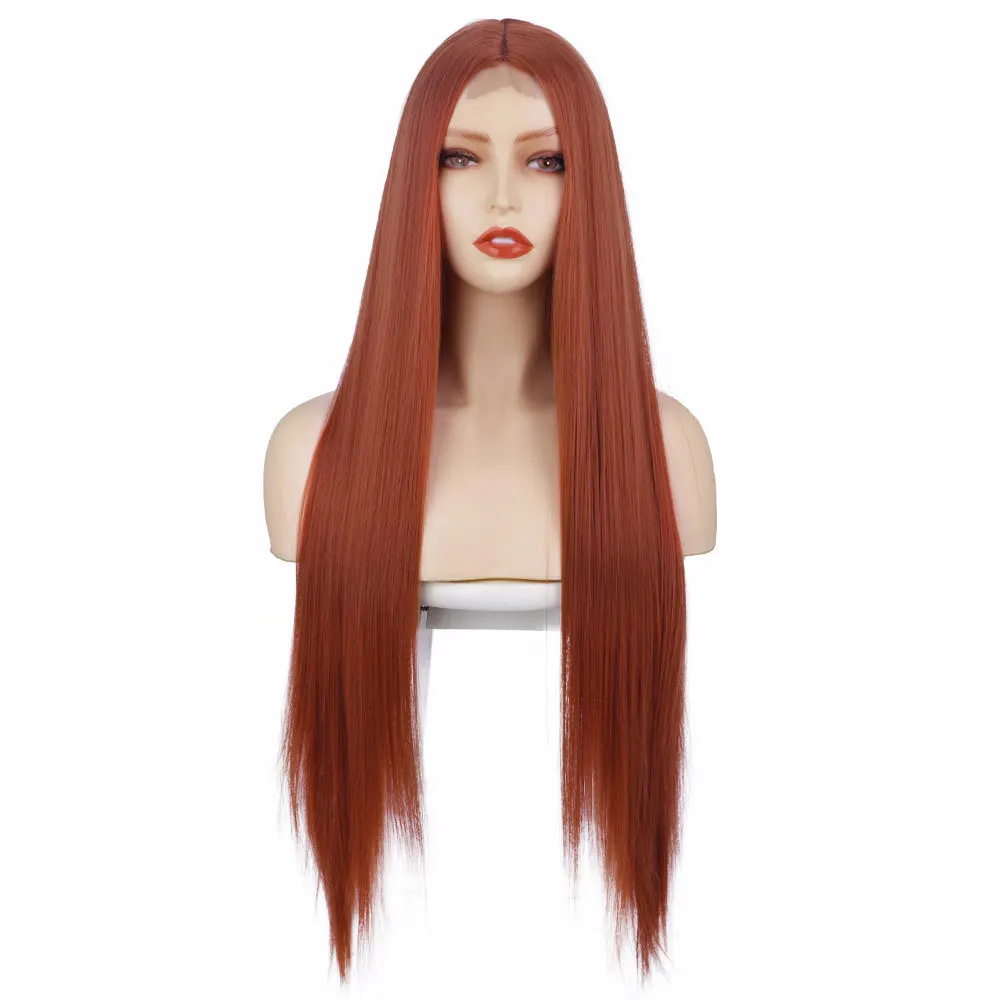 

32inches Long Straight Wig Small Lace Front Synthetic Wigs for Women Cosplay Fake Hair Brown Blonde Silver Grey Lace Wig