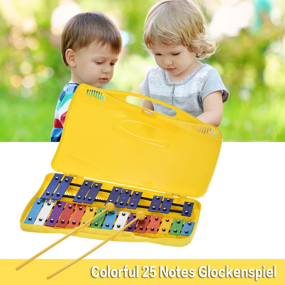 Colorful 25 Notes Glockenspiel Xylophone Percussion Rhythm Educational Instrument Musical Toy Handheld Case for Baby Kids | Спорт и