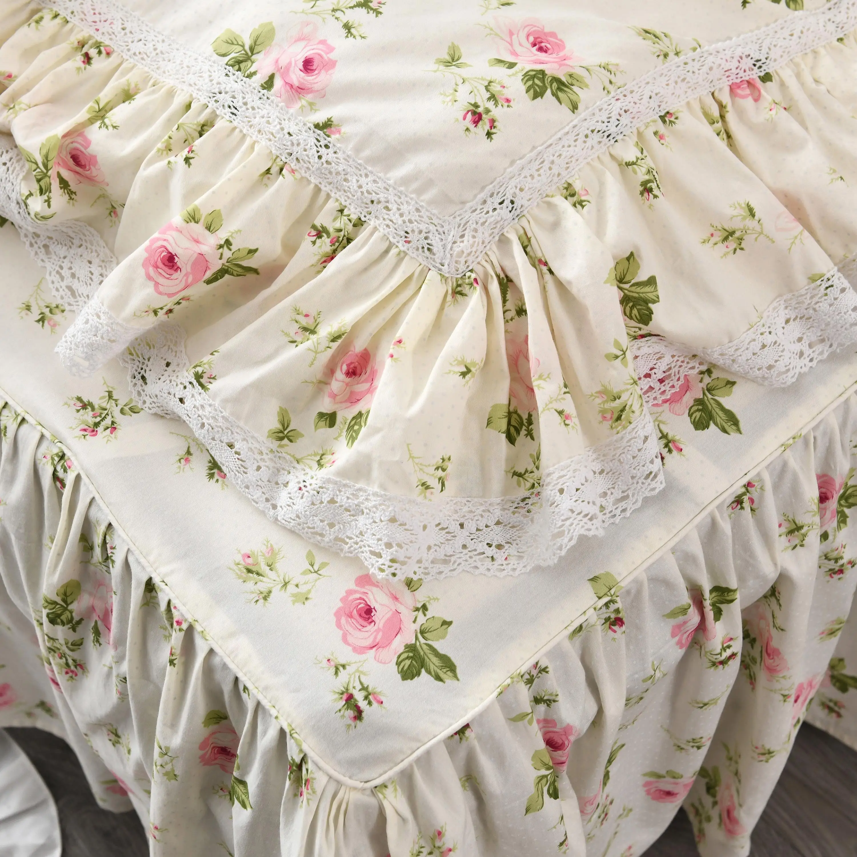 

Korean Floral Ruffle Lace Edge Bedding Duvet Cover Sets Twin Kid Girl Bedding Sets 100% Cotton Reversible Ultra Soft Bedding set