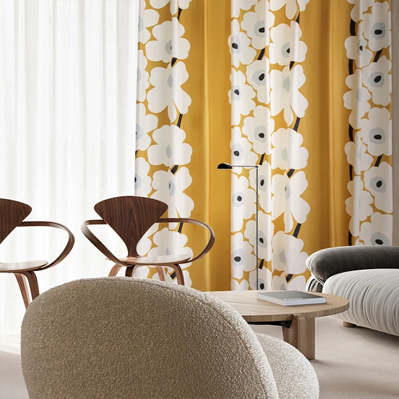 Современные цветочные занавески для гостиной Ins стиль Желтый текстура детей