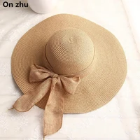 new women sun hats hand made straw hat female ribbon bow knot wide brim beach hat casual summer shade anti uv cap