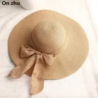 Соломенная шляпа с бантом женская, Пляжная Панама от солнца с лентой и широкими полями, ручной работы, в стиле кэжуал, для защиты от ультрафиолета, летняя