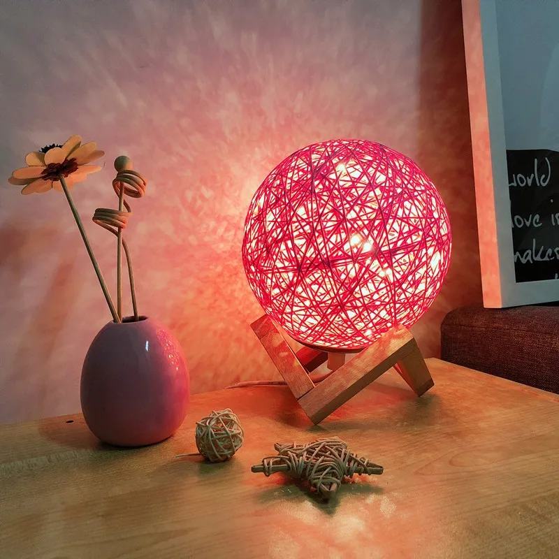 Настольные лампы для спальни прикроватная лампа с USB Красочный ночник шар пенька