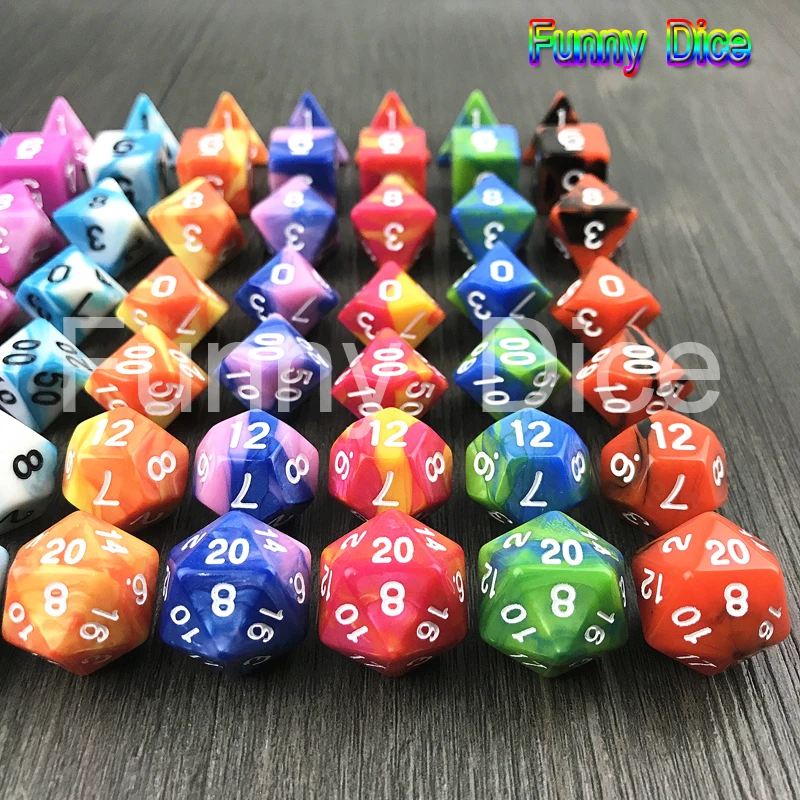 Новейший набор из 7 двухцветных кубиков с бесцветными многогранными кубиками