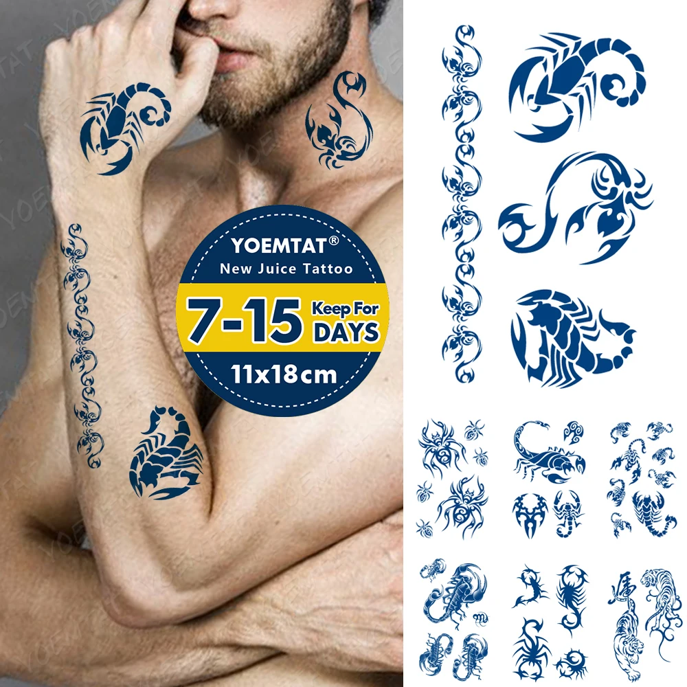 

Juice Lasting Ink Tattoos Body Art Water Transfer Temporary Tattoo Sticker Scorpion Spider Tatoo Arm Fake Tiger Totem Tatto Men