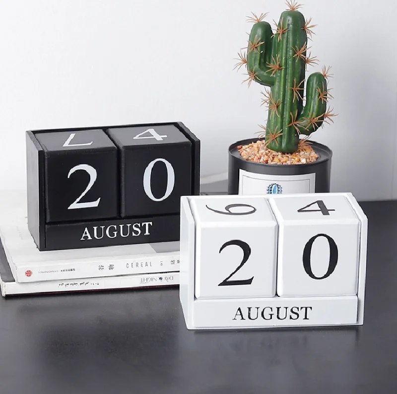 

Creative Wooden Calendar Table Desk Decoration Black White Calendar Home Office School Store Decoration Ornaments