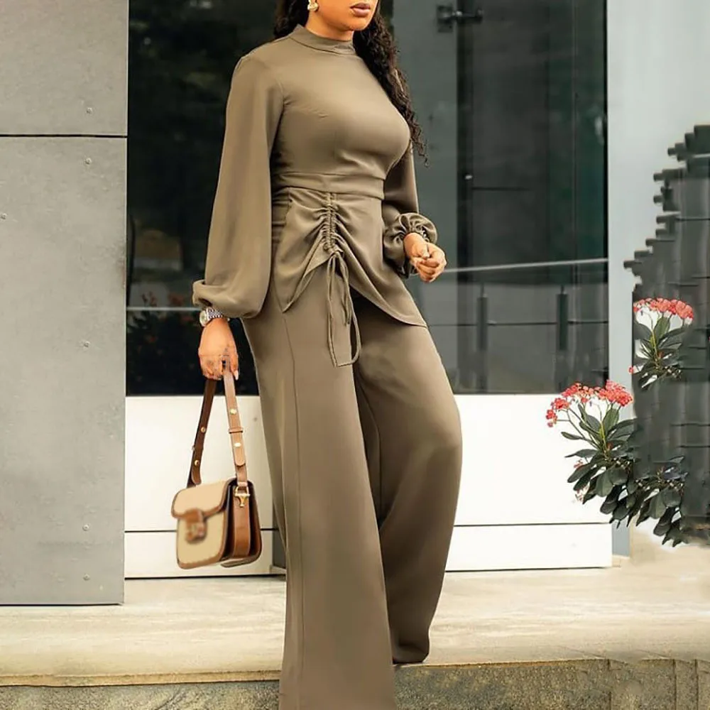 

Autumn 2021 Womens Jumpsuit Long Sleeve Solid Color Fashion High Waist Splicing Folds Round Neck Casual Simplicity Jumpsuit