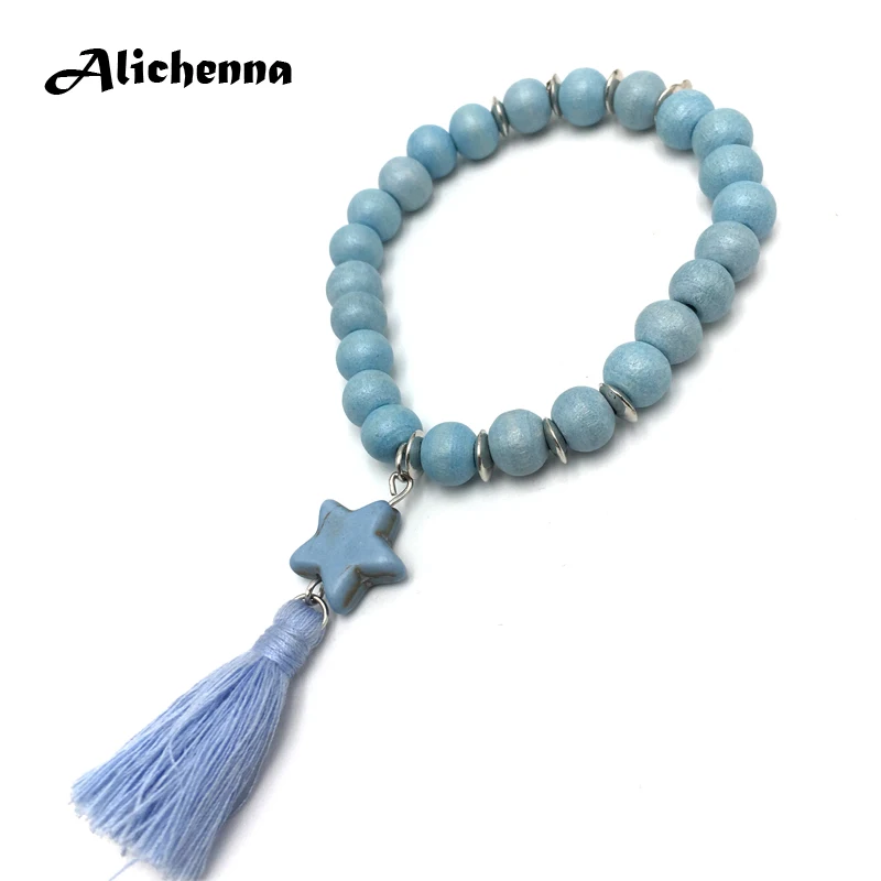 Браслет из деревянных бусин Пентагон кисточкой Модный богемный стиль браслет эффектный Crassic модный офисный ювелирный браслет