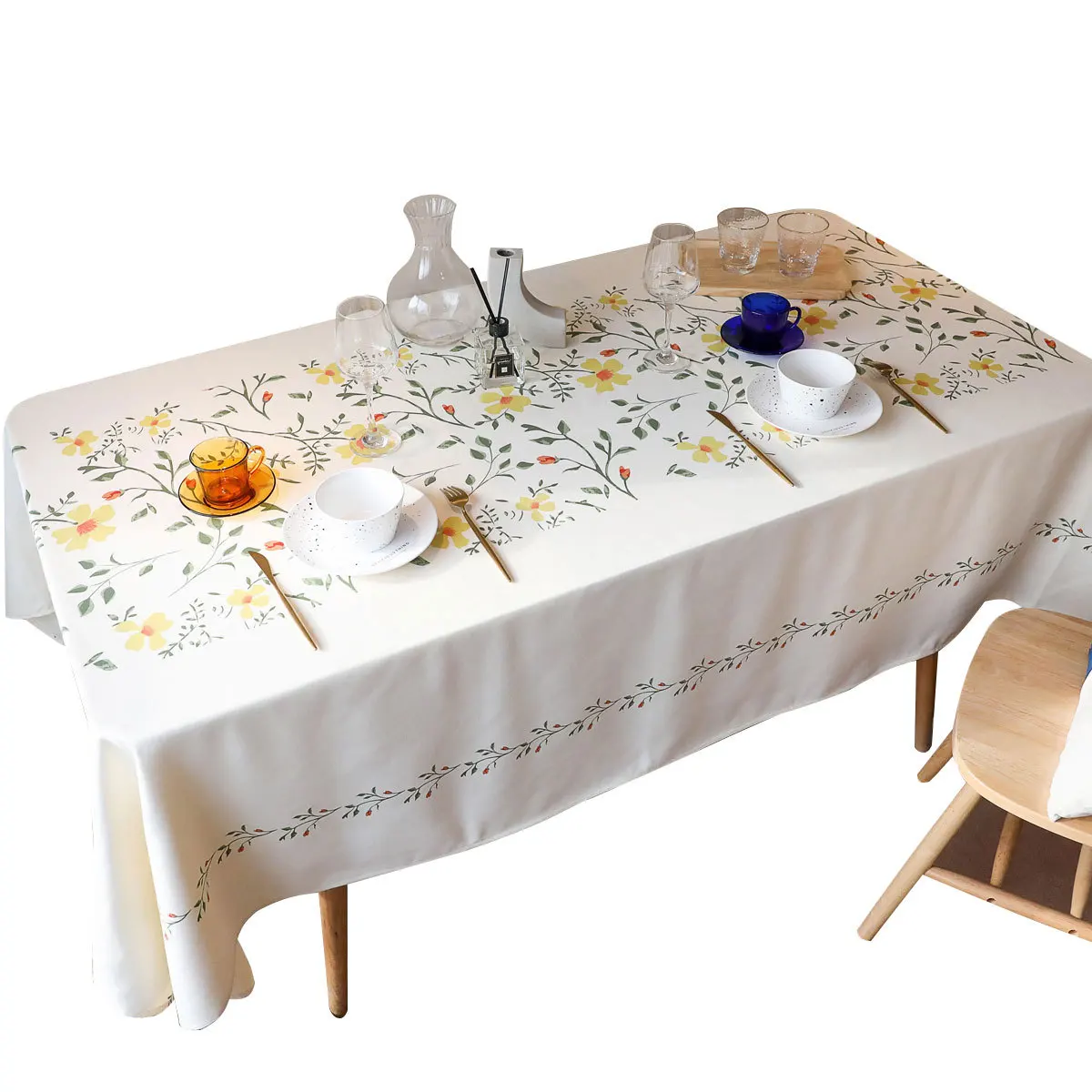 

White Table Cloth Country Style Flowers Tablecloth For Lunch Kitchen Table Cover Wedding Decoration Rectangular Table Cloths