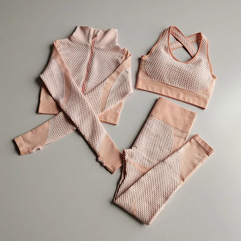 3 шт. Женский бесшовный комплект для занятий йогой и фитнесом|Комплекты йоги| |