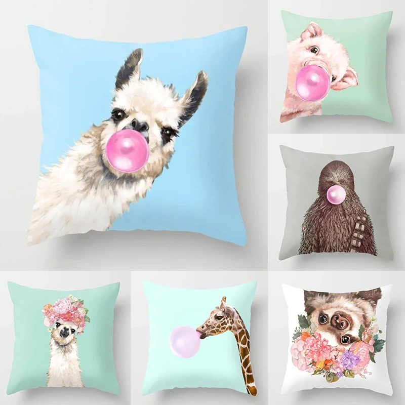 Декоративные наволочки с мультяшными животными ламой и альпакой в скандинавском