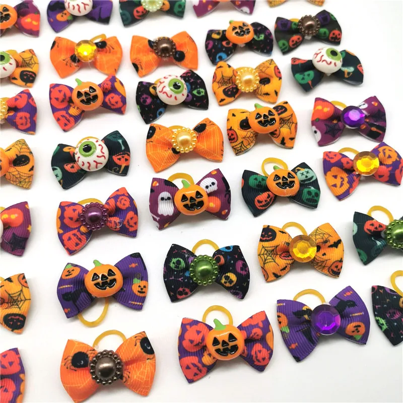 

50/100pcs Dog Hair Rubber Bows Halloween Accessories Pet Dog Hair Bows Halloween Dog Grooming Bows Pet Supplies Samll Dog Bows