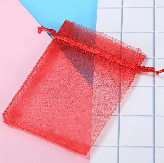 Красный 100pcs/Lot Organza Drawstring Bags 5x7 7x9 9x12 10x15cm Jewelry Packaging Bags Wedding Christmas Birthday Gift Packing Pouces - Цвет: Красный
