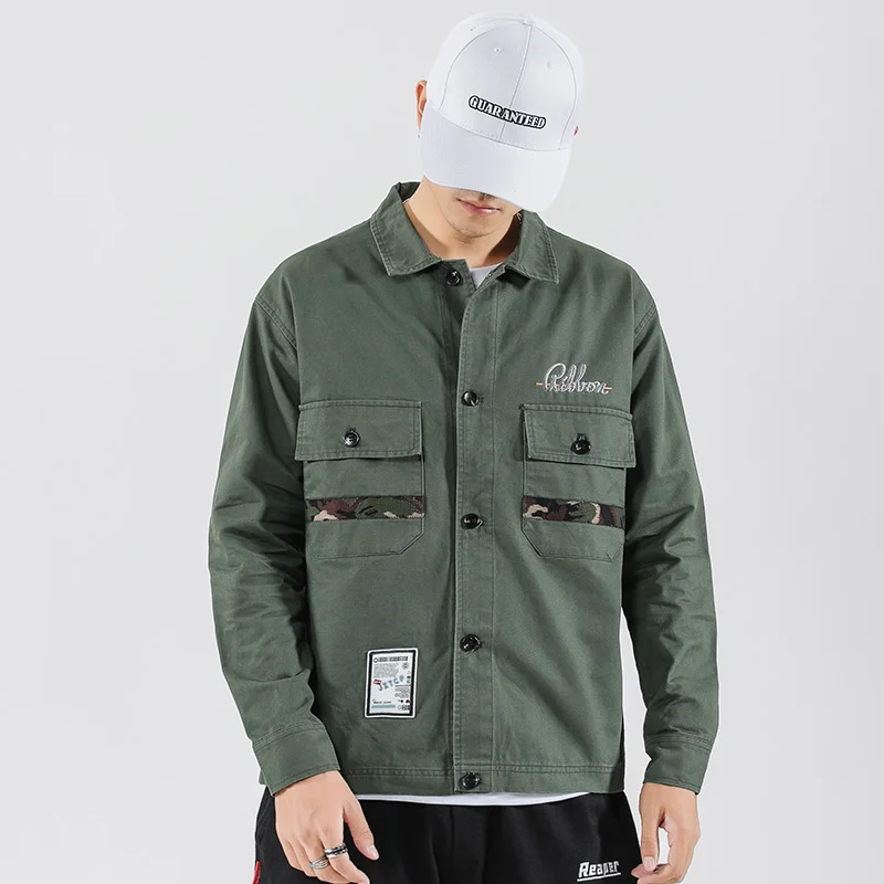 Мужская Уличная одежда с вышитыми буквами Свободные повседневные куртки карго