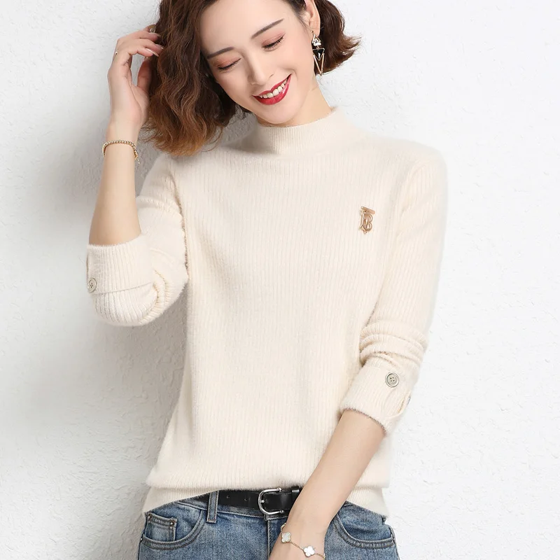 

Новый женский бархатный свитер из норки на осень и зиму 2021 Элегантная мода Толстые теплые мягкие базовые трикотажные пуловеры-топы Свободн...