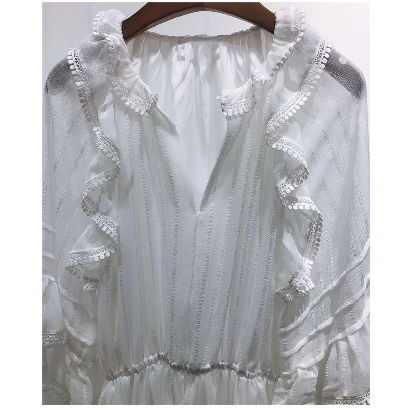 

Spring Women Dress / Summer 2021 New Dress Solid Color Lace Ruffled Midi Dress