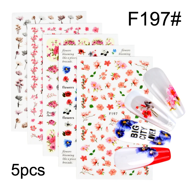 

5Pcs/Set 3D Flower Slider on Nails Letter Sticker Decals Flamingo Design Adhesive Manicure Tips Nail Art Decorations