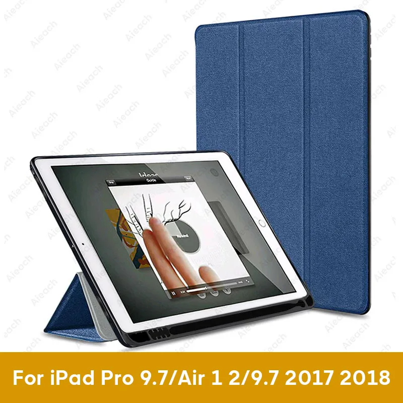 For iPad 9.7 Blue Чехол для iPad 9,7 10,2 чехол с держателем карандаша умный кожаный тканевый силиконовый чехол для iPad Pro 9,7 Air 1 2 - Цвет: For iPad 9.7 Blue
