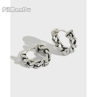 pilmandu 925 vintage silver color cuban chain earrings small hoop earrings for womenmen party hip hop jewelry drop shipping