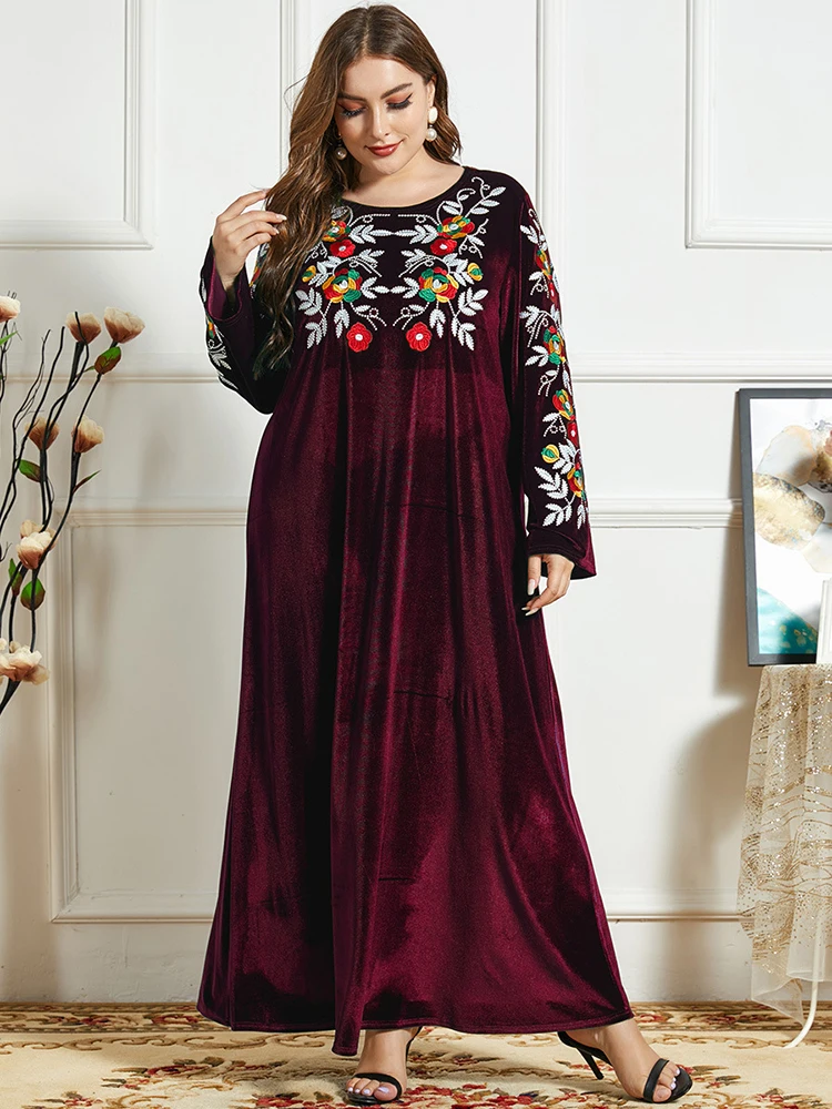 

Vestido Longo Red Winter Velvet Abaya Dubai Turkey Islam Moroc Arabic Muslim Hijab Dress For Women Robe Longue Femme Musulmane