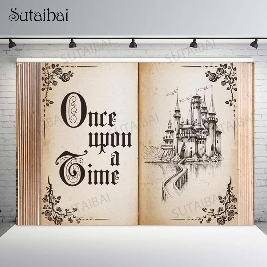 Enlarge Once Upon A Time Book Fairytale Magic Ancient Castle Princess Birthday Party Background Vintage Wedding Backdrop Photo Studio