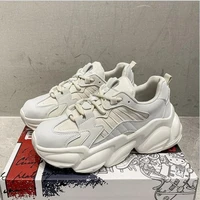 2021 black platform sneakers women shoes casual lace up thick sole shoes woman beige chunky sneakers leather vulcanize shoes