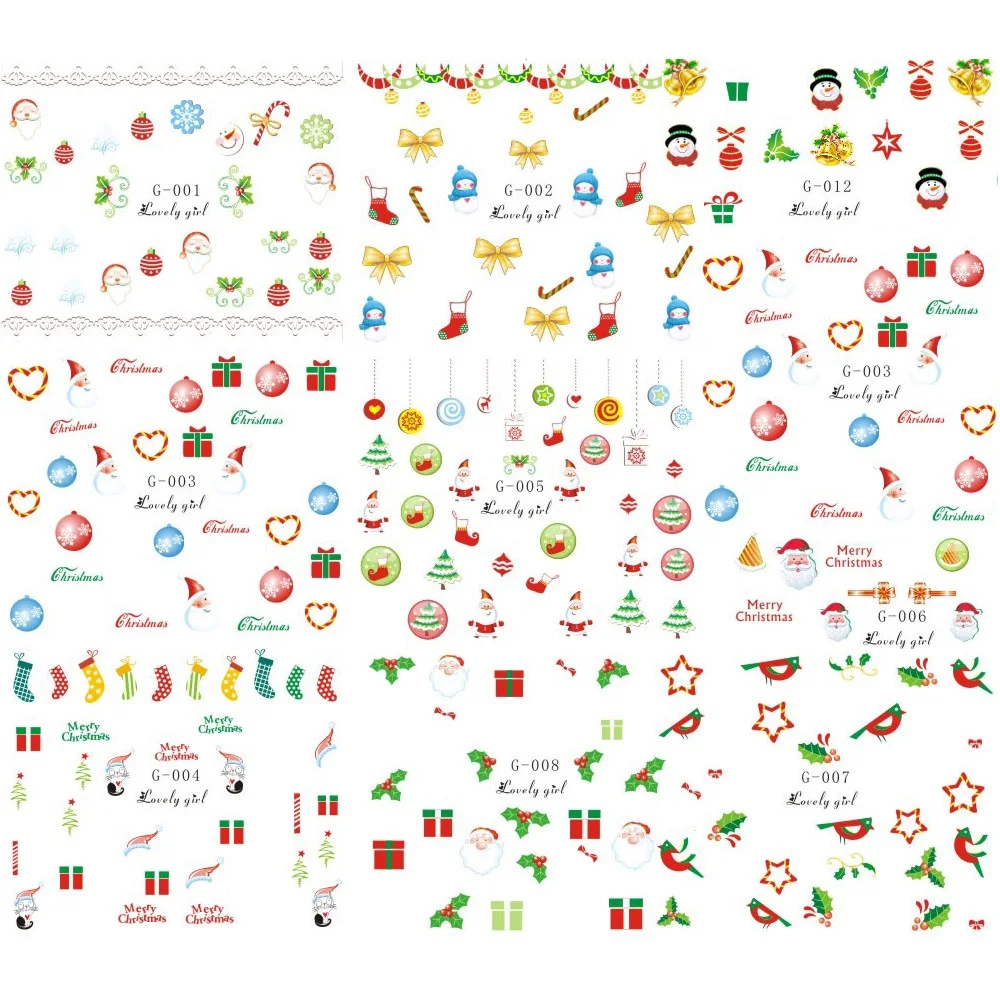 Наклейки для ногтей 12 шт./лот в рождественском стиле водная наклейка слайдер Дед
