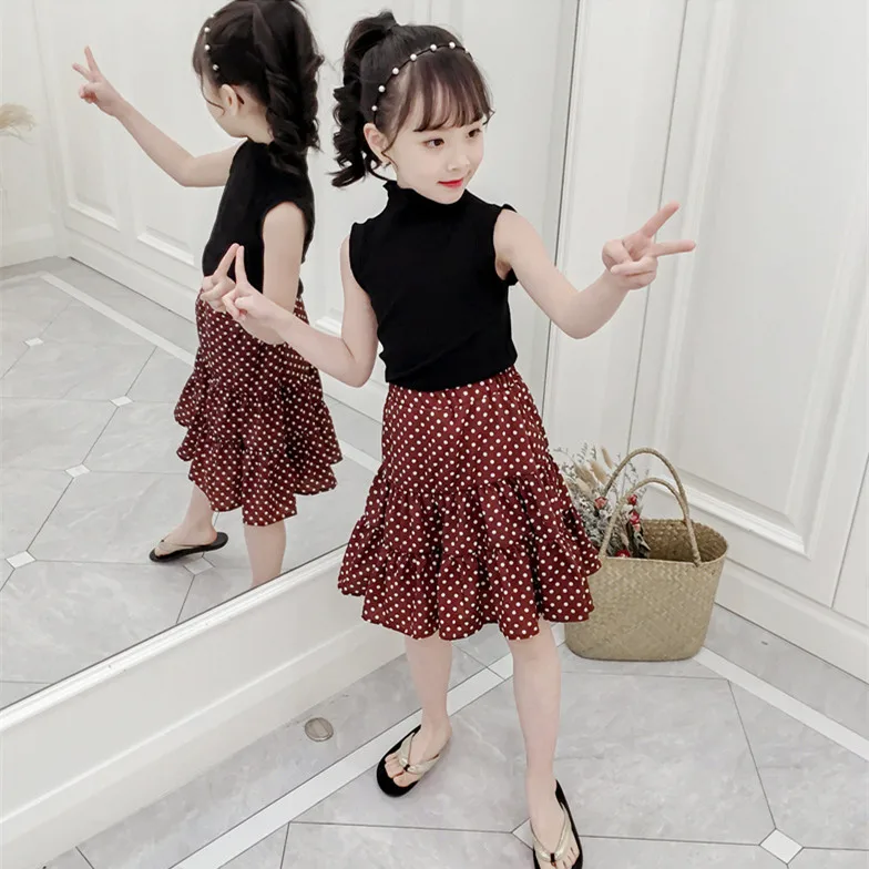 Модный комплект одежды для девочек 2019 желтая рубашка без рукавов и шорты с лямкой