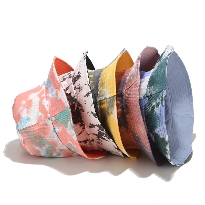 Double-sided Wearing Cap Visor Rainbow Color Bucket Hat Men And Women Cotton Flat Sun Reversible Tie Dye Fisherman